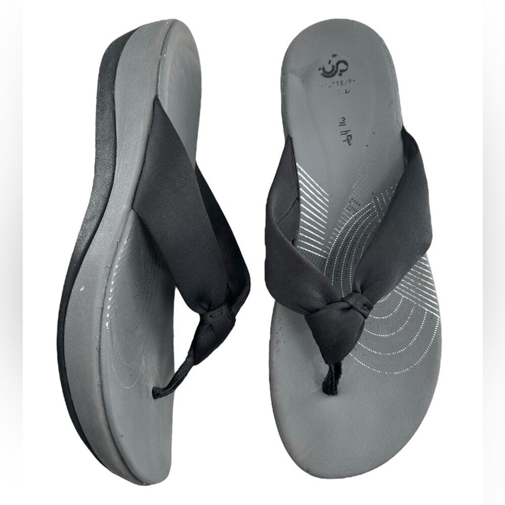 Clarks Cloudsteppers Arla Gilson Black Comfort Flip Flop Slip On Sandals Size 10